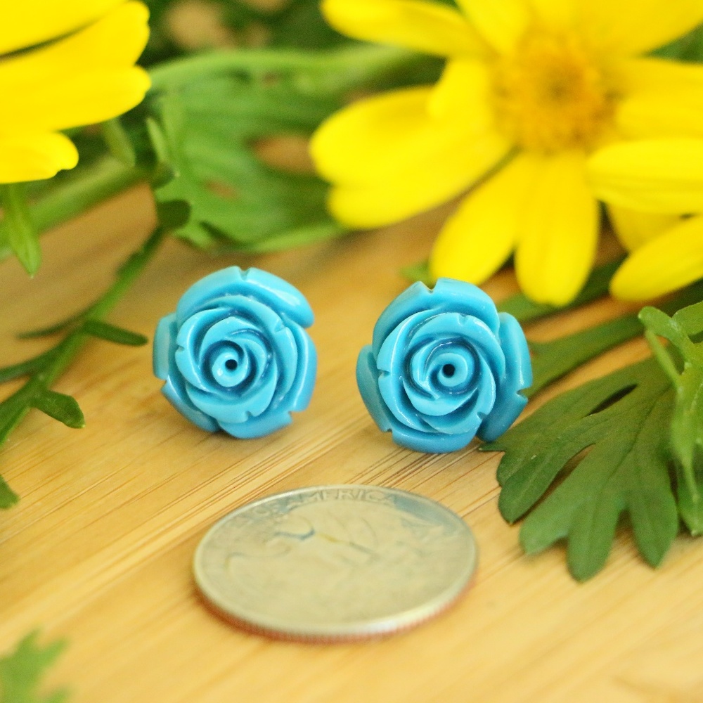 925 Sterling silver rose earrings 15mm - Picture 2 of 7